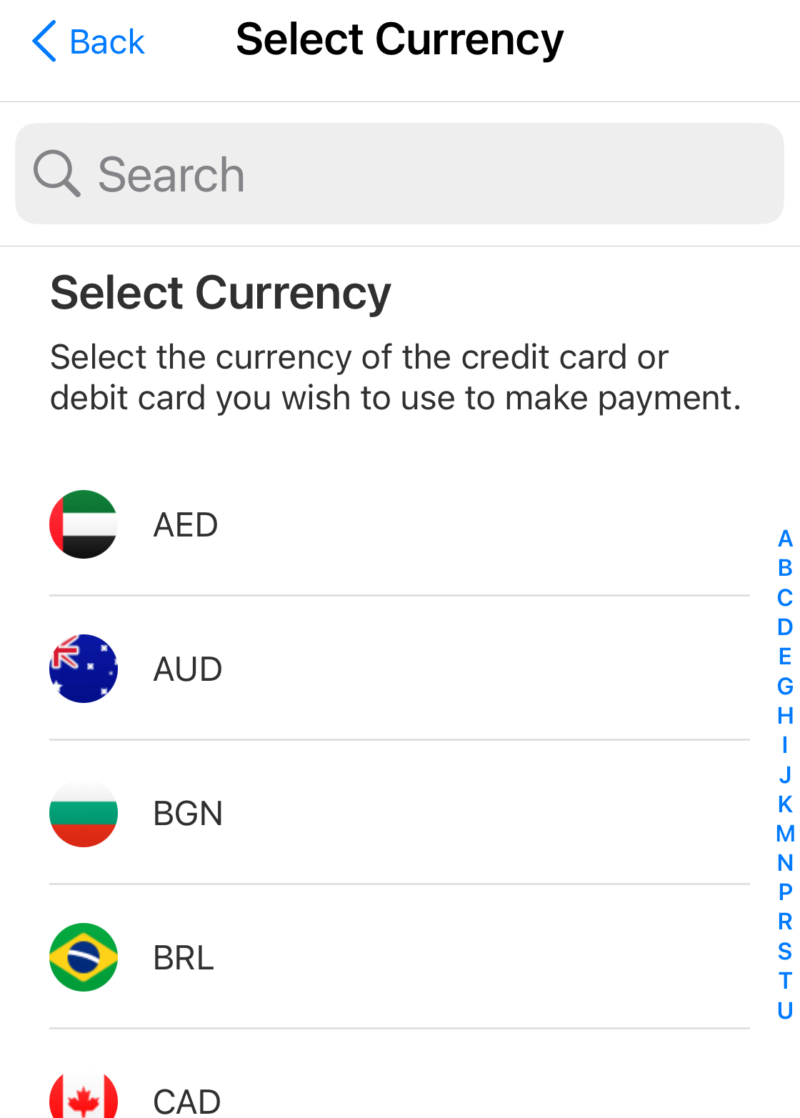 オクトパスカードアプリの支払い通貨選択